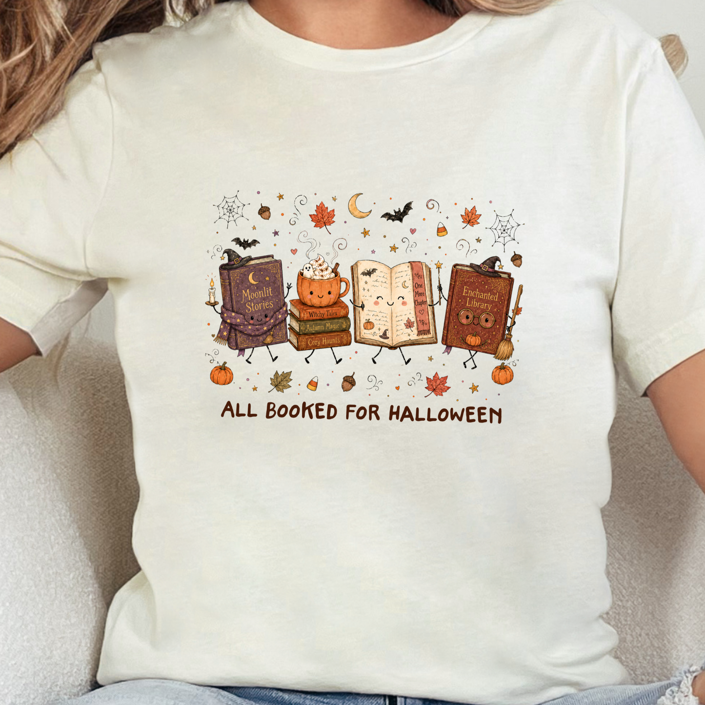 Wholesale Booked for Halloween Graphic Tee - Natural