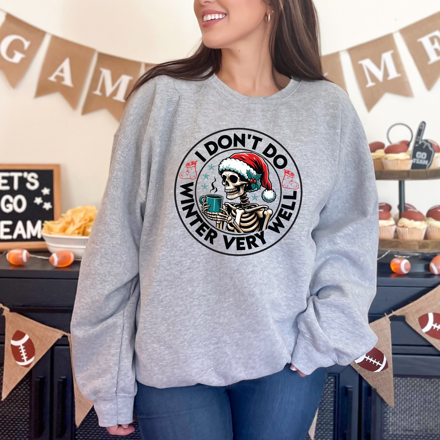 Wholesale Christmas Skeleton Don't Do Winter Very Well Sweatshirt - Grey Sweatshirt