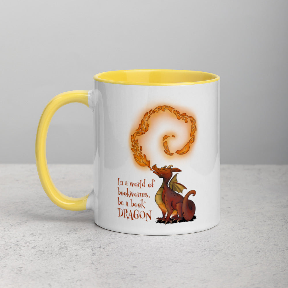 Bookdragon Mug Yellow Handle front