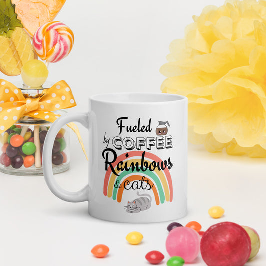 Fueled by Coffee, Rainbows, and Cats Mug