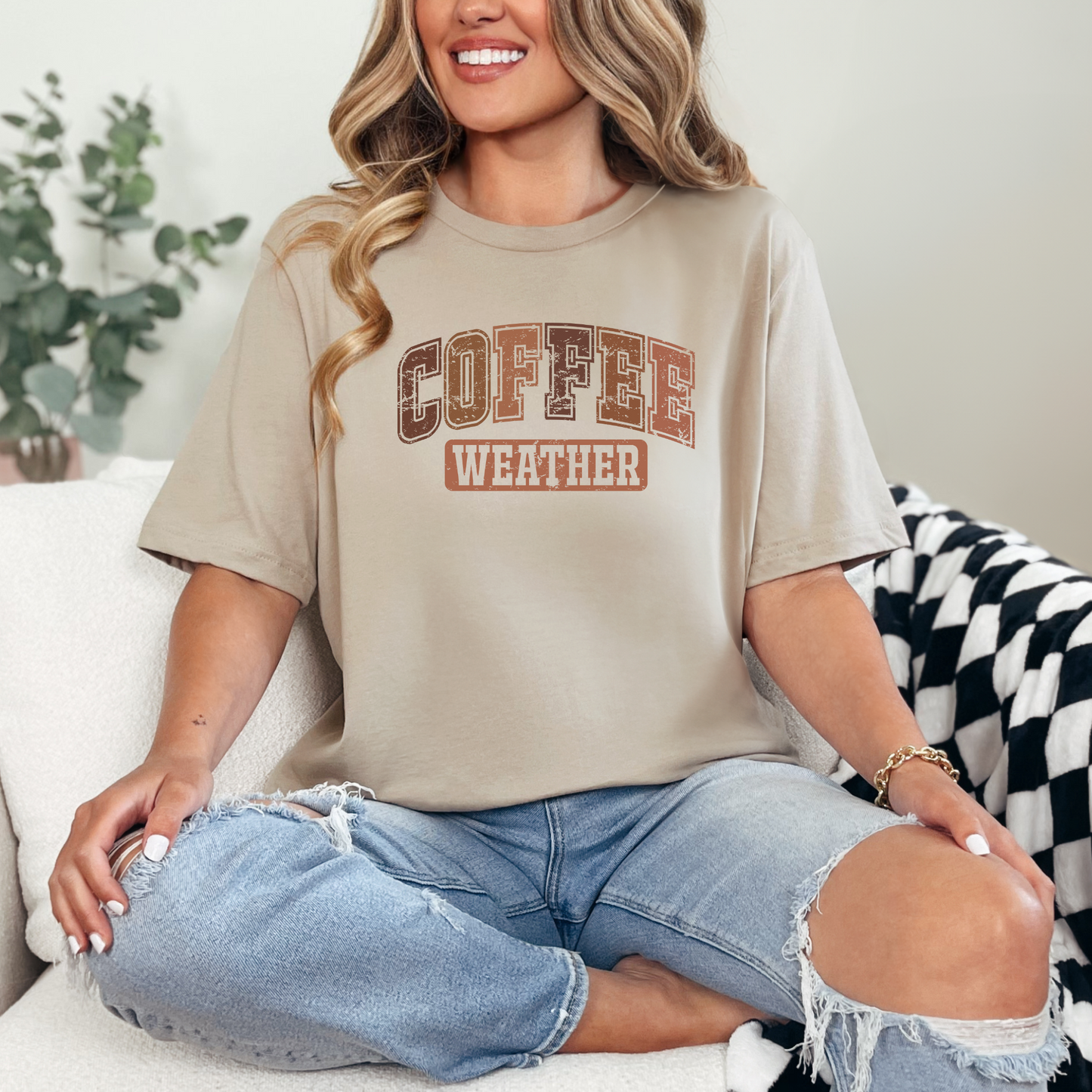 Wholesale Coffee Weather Graphic Tee - Tan Tee