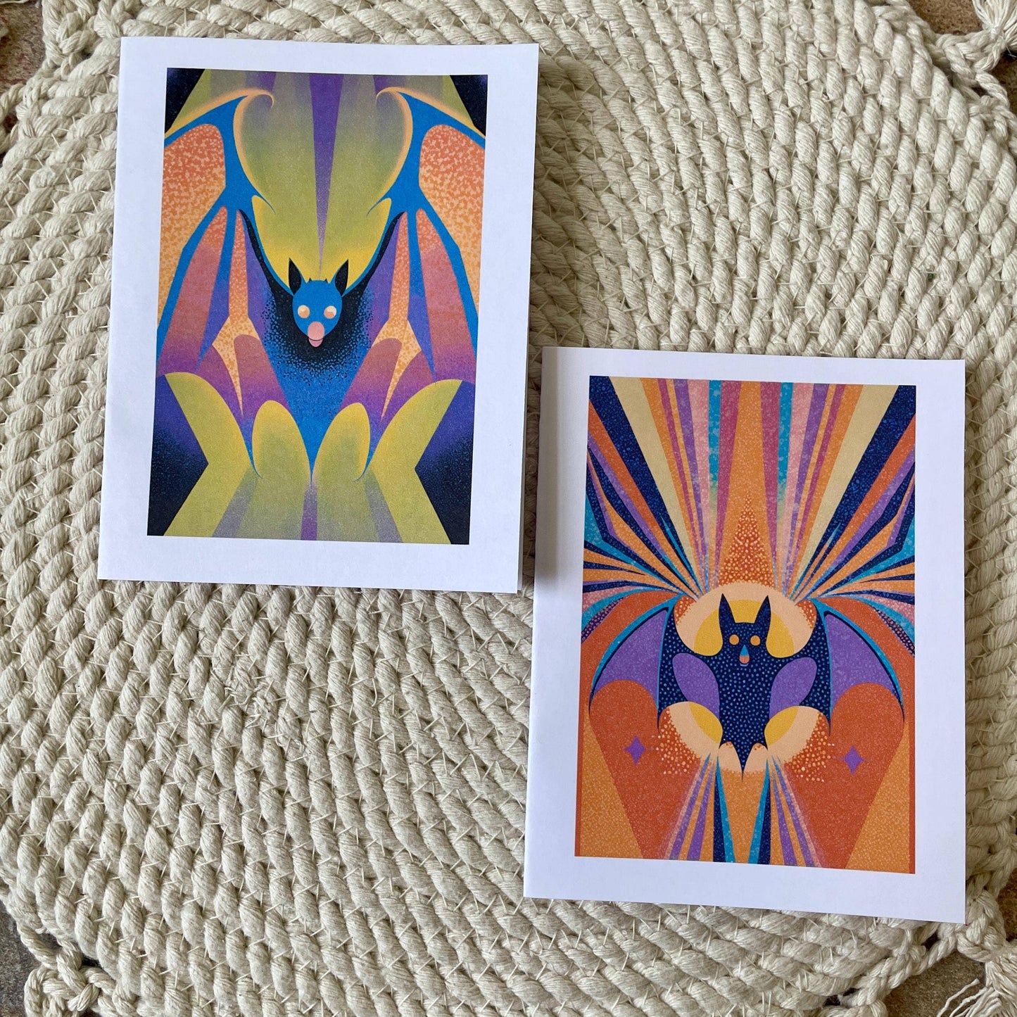 Psychedelic Halloween Bat Cards