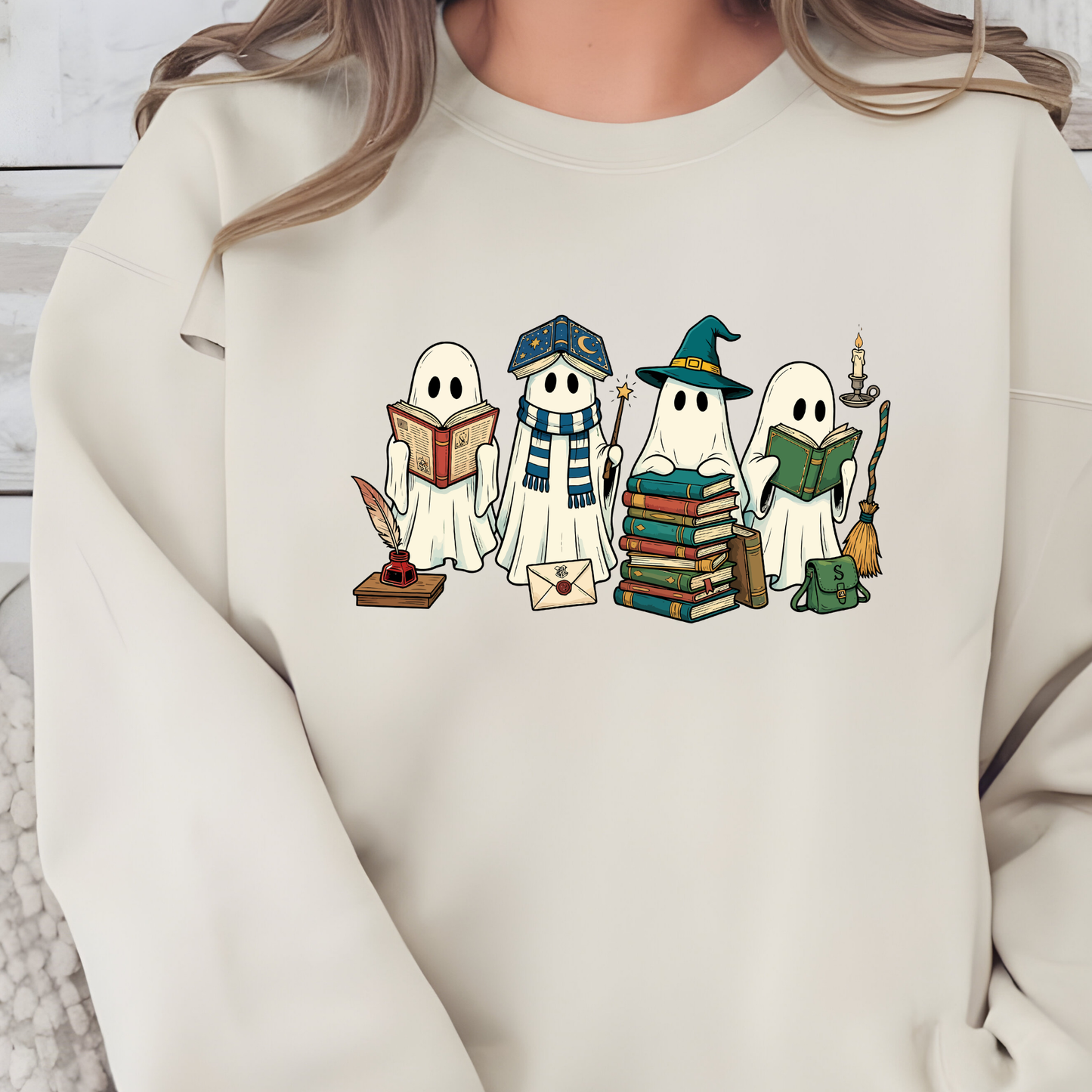 Wholesale Ghosts Reading Books Graphic Tee - Sand