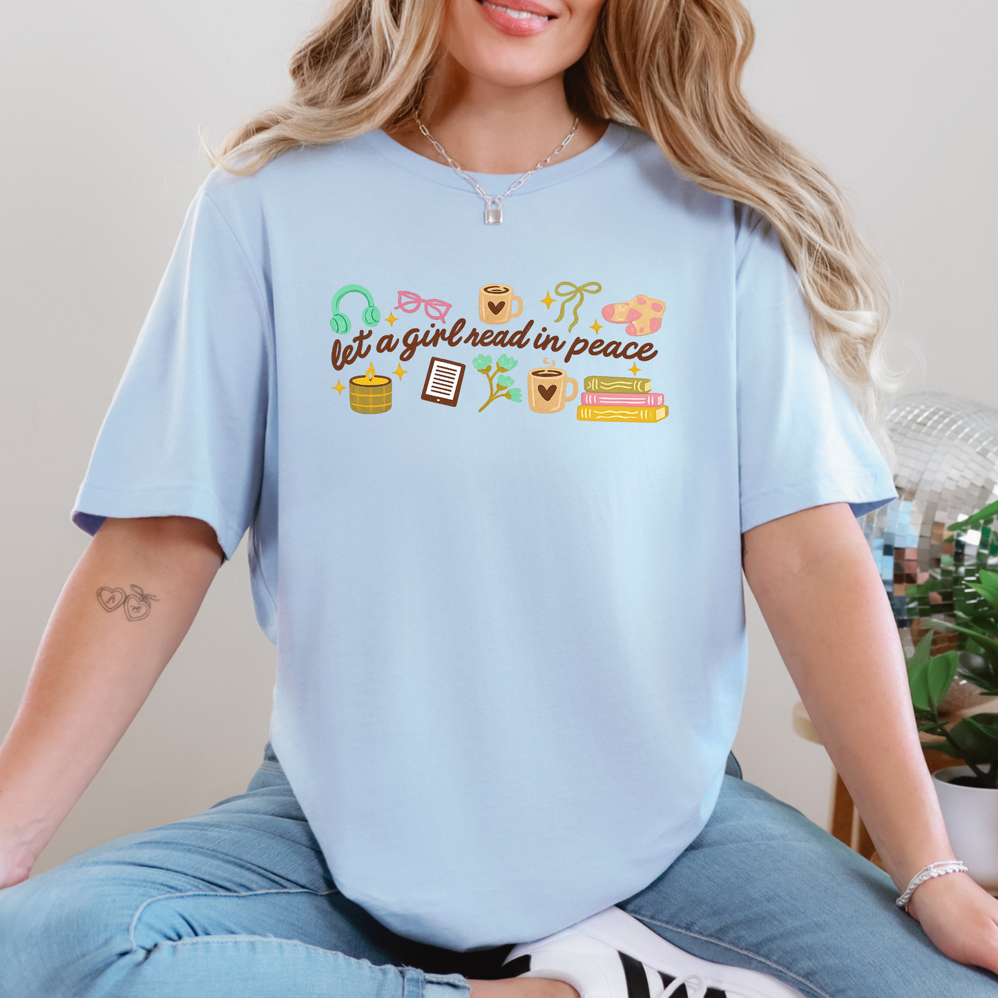 Wholesale Let a Girl Read in Peace Graphic Tee - Baby Blue Tee