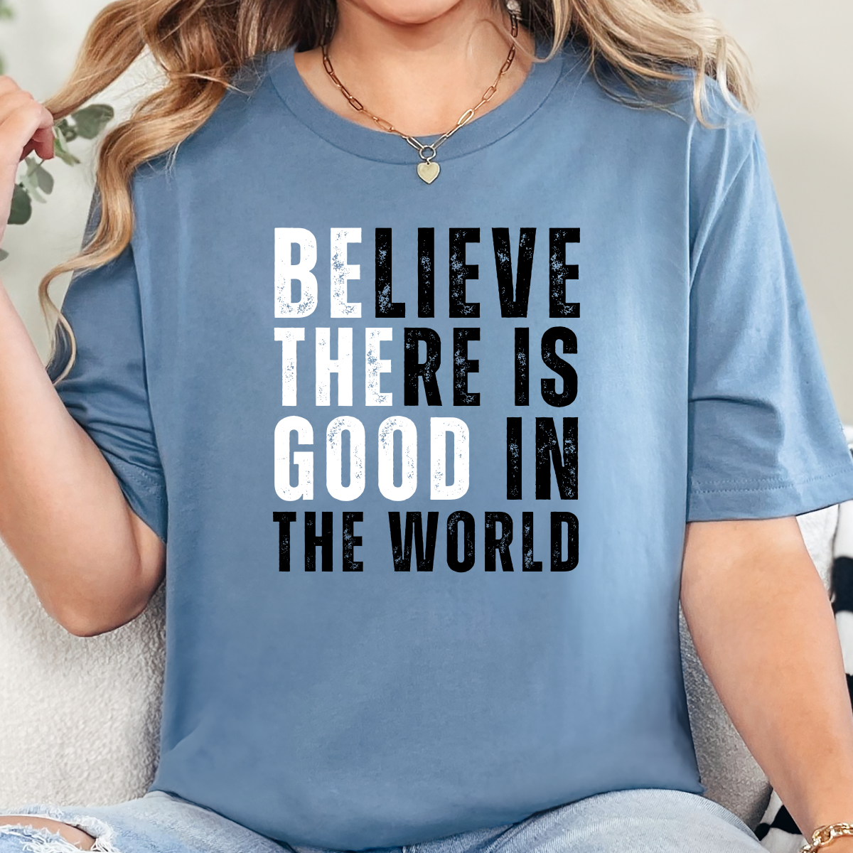 Wholesale Believe There is Good in the World Graphic Tee - Steel Blue Tee
