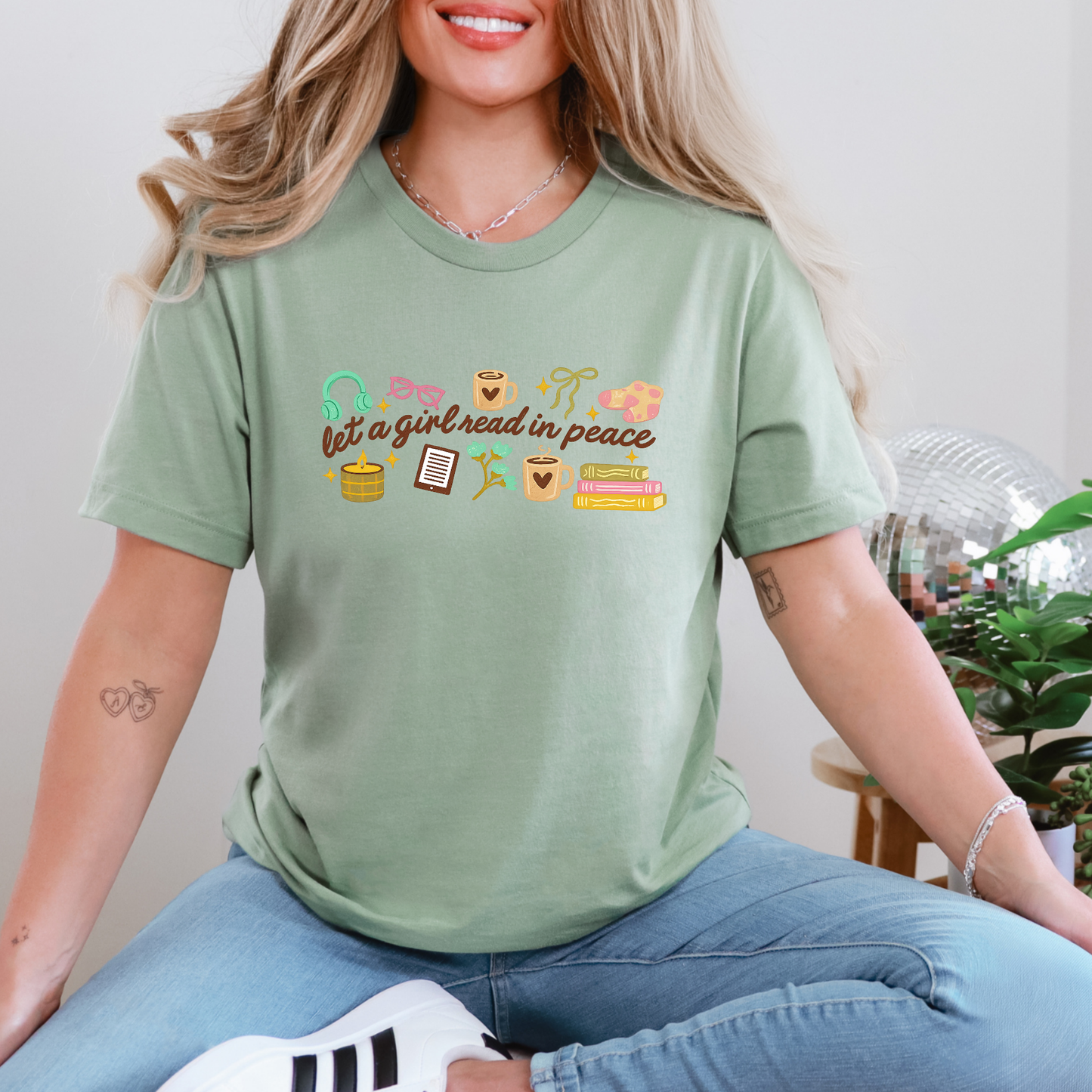 Wholesale Let a Girl Read in Peace Graphic Tee - Sage Tee