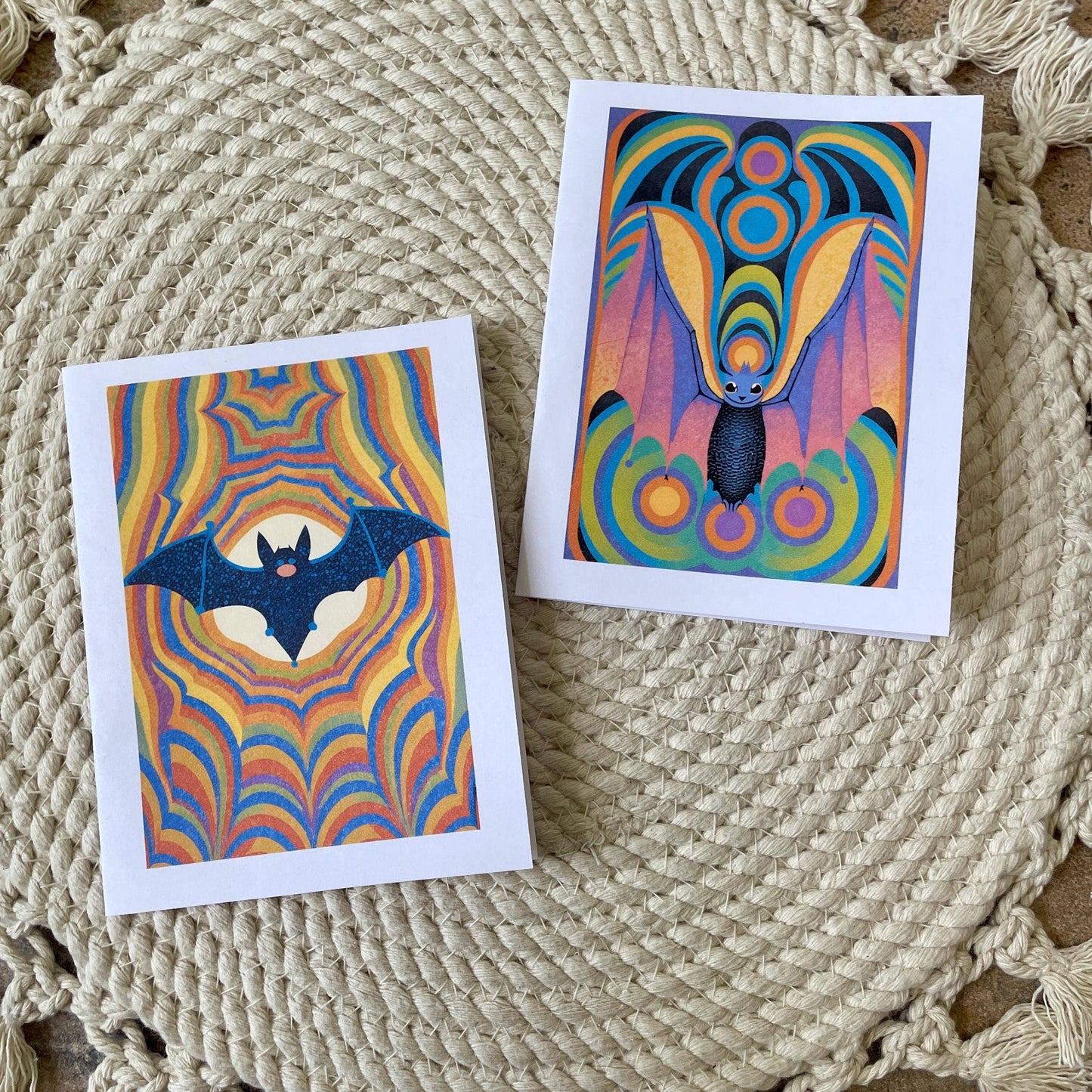 Psychedelic Halloween Bat Cards