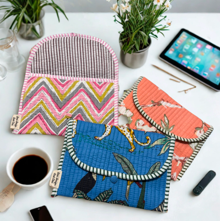 Block Printed & Handmade | eBook reader cotton pouch