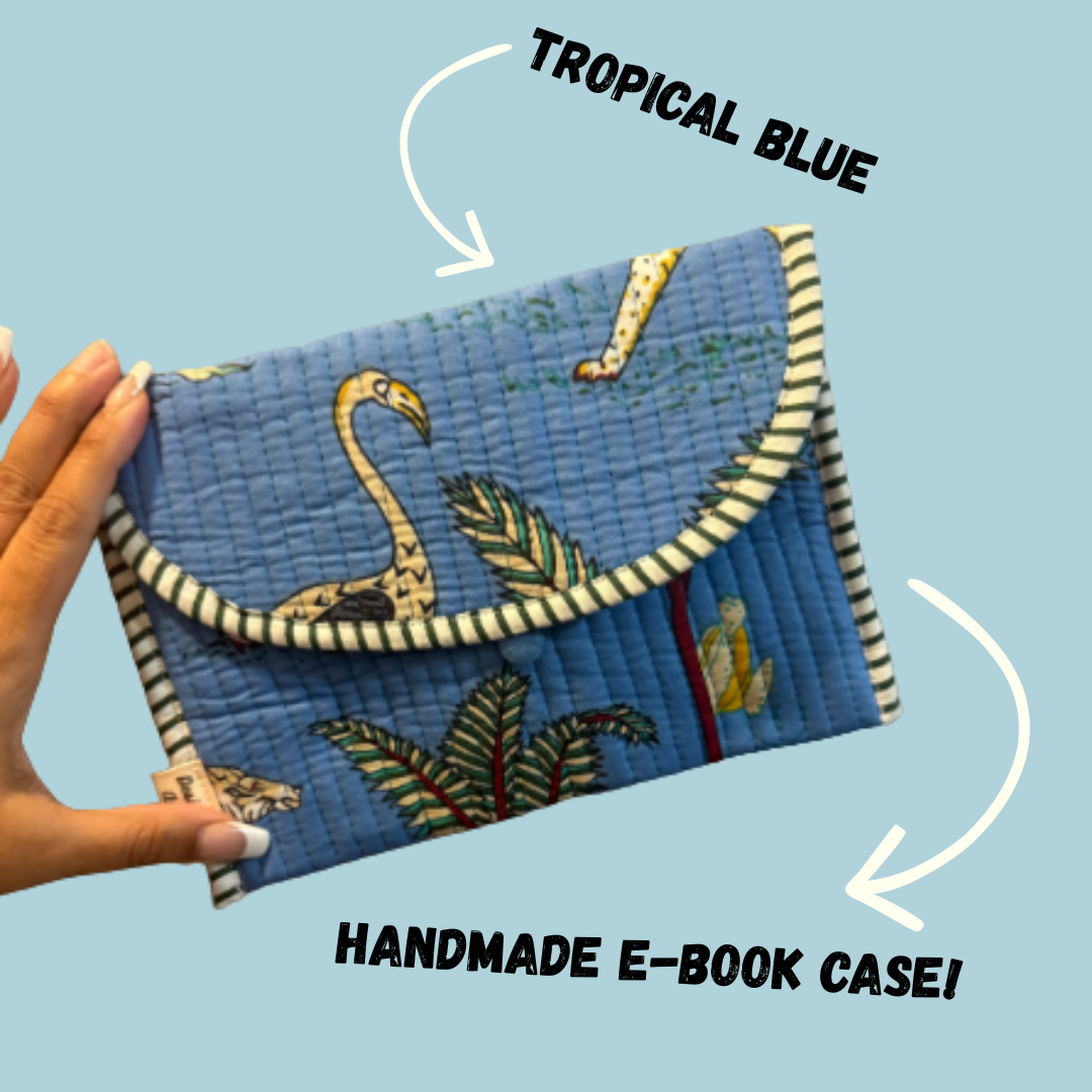 Block Printed & Handmade | eBook reader cotton pouch