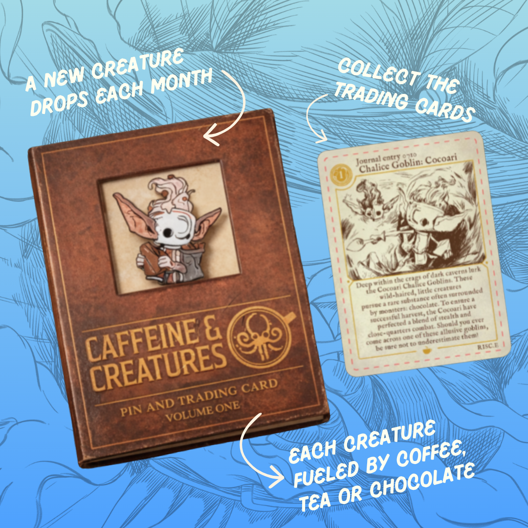 Caffeine & Creatures - Enamel Pin & Trading Card Subscription (Preorder)