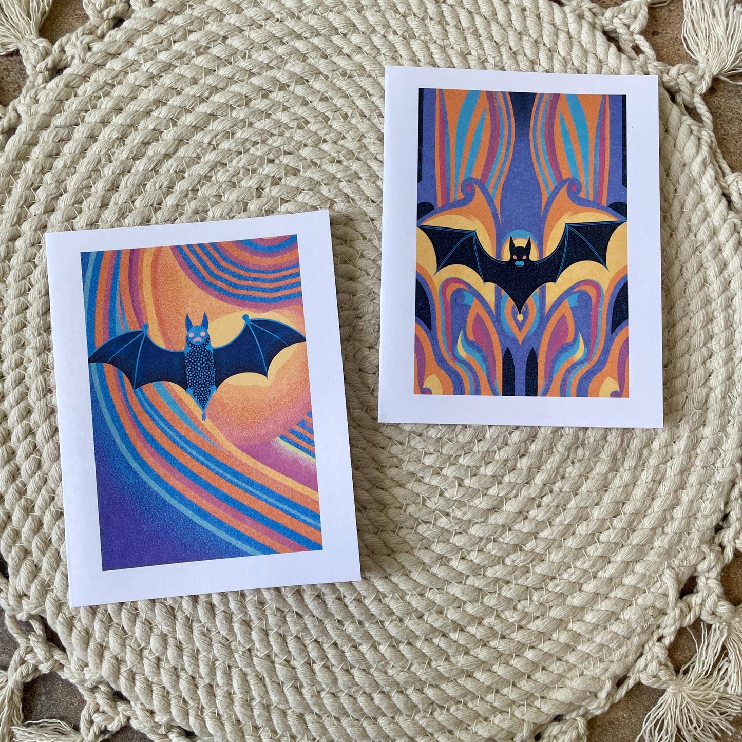 Psychedelic Halloween Bat Cards