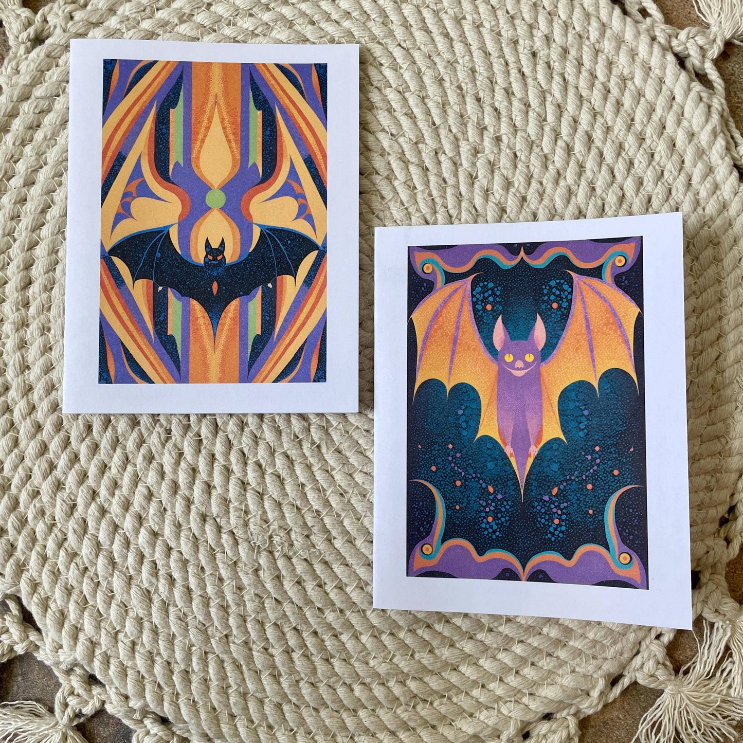 Psychedelic Halloween Bat Cards