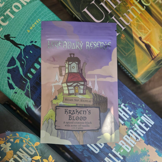 black tea on a background of books