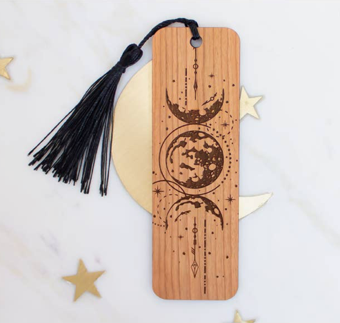 Celestial Moon Phases Wood Bookmark